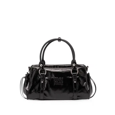 Miu Miu Logo-embossed Tote Bag In Black