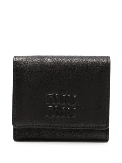 Miu Miu Logo-embossed Trifold Wallet In Black