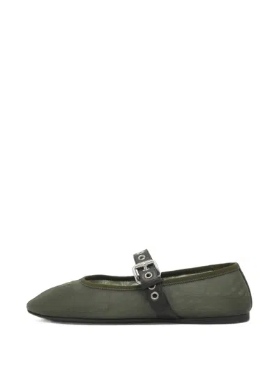 Pre-owned Miu Miu Logo-embroidered Ballet Flats In Green