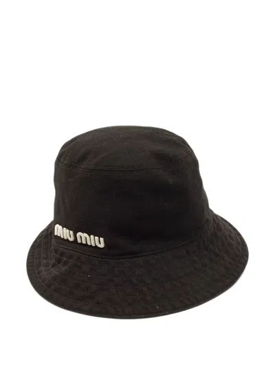 Pre-owned Miu Miu Logo-embroidered Bucket Hat In Black