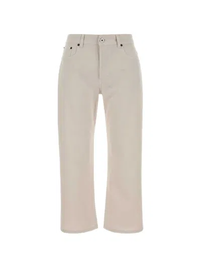 Miu Miu Logo-embroidered Cotton Trousers In Neutral