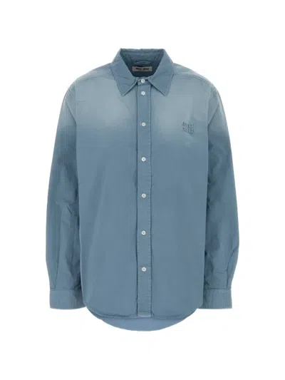 Miu Miu Logo-embroidered Cotton-twill Shirt In Blue