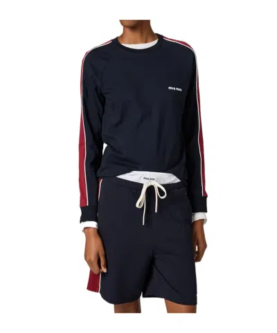 Miu Miu Logo-embroidered Crewneck Sweatshirt In Blue