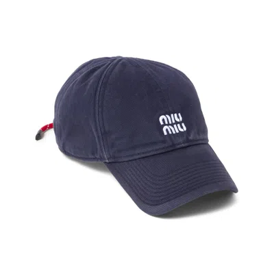 Miu Miu Logo-embroidered Denim Baseball Cap In Blue