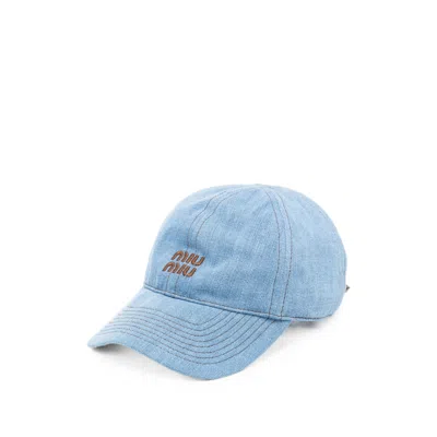 Miu Miu Logo-embroidered Denim Baseball Cap In Blue