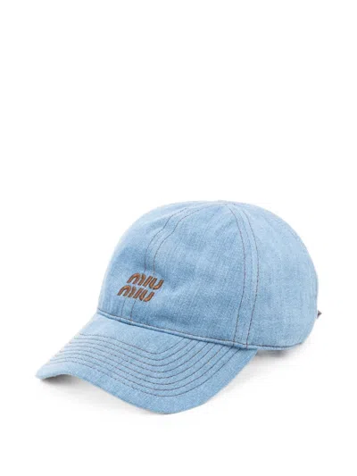 Miu Miu Logo-embroidered Denim Baseball Cap In Blue