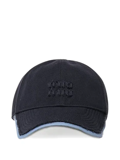 Miu Miu Logo-embroidered Distressed-finish Baseball Cap In Blue