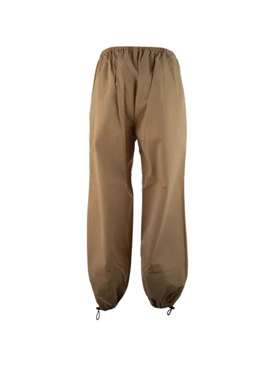 Miu Miu Pants Elastic Waistband Logo Detail Drawstring Hem In Brown