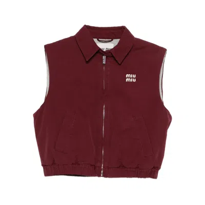 Miu Miu Logo-embroidered Gilet In Burgundy