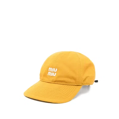 Miu Miu Logo-embroidered Hat In Yellow