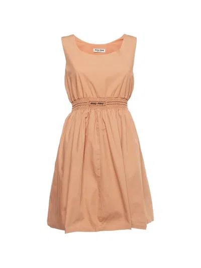 Pre-owned Miu Miu Logo-embroidered Mini Dress In Neutral