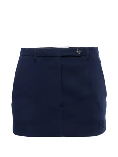 Pre-owned Miu Miu Logo-embroidered Mini Skirt In Blue