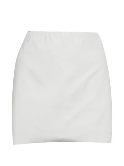 Pre-owned Miu Miu Logo-embroidered Raw-hem Mini Skirt In White