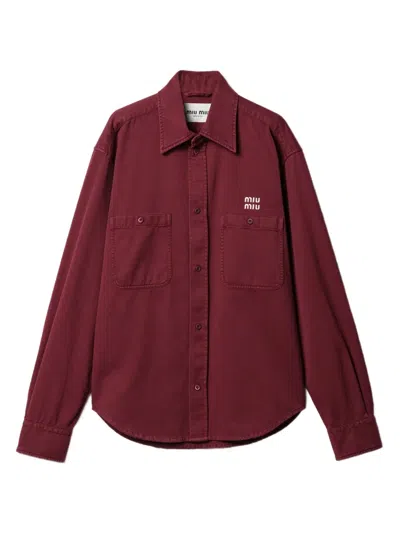 Miu Miu Logo-embroidered Shirt In Burgundy