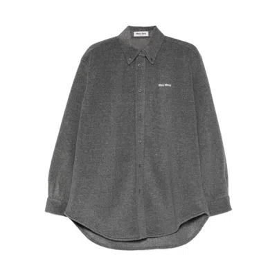 Miu Miu Logo-embroidered Shirt In Gray