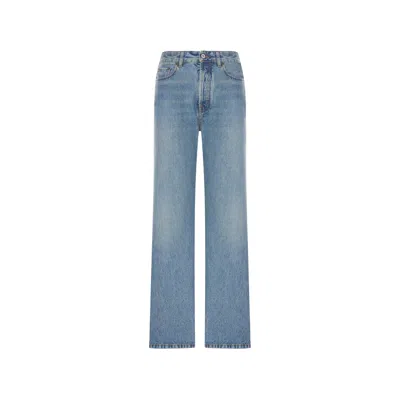 Miu Miu Logo-embroidered Straight-leg Jeans In Blue