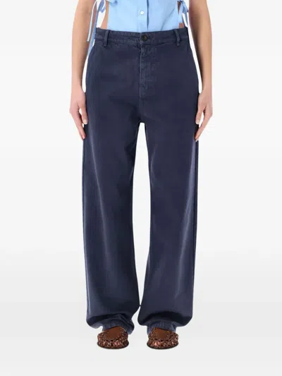Miu Miu Logo-embroidered Trousers In Blue