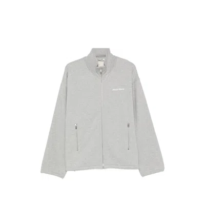 Miu Miu Logo-embroidered Zip-up Sweatshirt In Multi