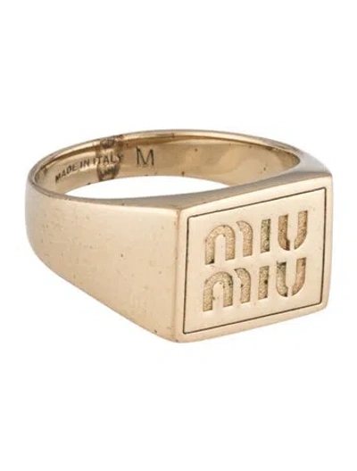 Pre-owned Miu Miu Logo-engraved Signet Band Ring In Multicolor