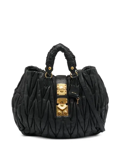 Pre-owned Miu Miu Logo-engraved Tote Bag In Black