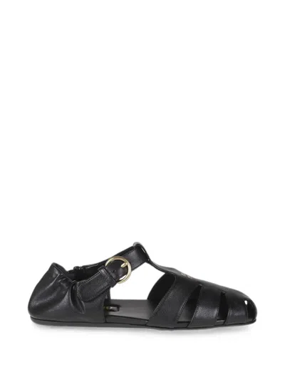 Miu Miu Logo-lettering Caged Sandals In Black