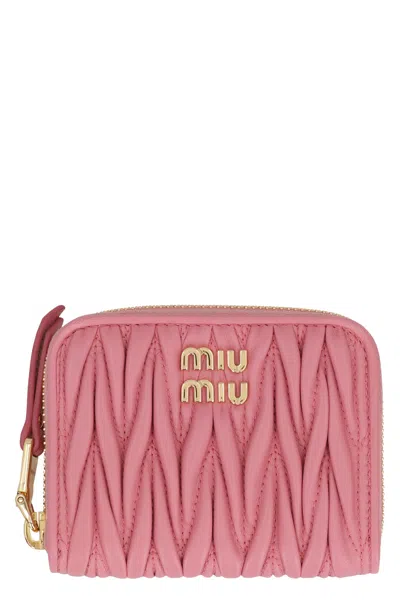 Miu Miu Logo-lettering Leather Wallet In Pink