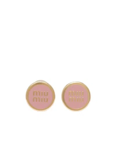 Miu Miu Logo-lettering Two-toned Stud Earrings In Pink