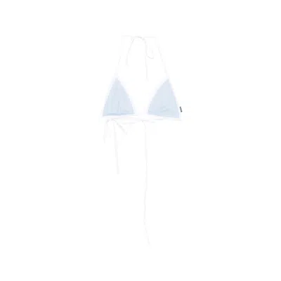Miu Miu Logo-patch Bikini Top In Blue