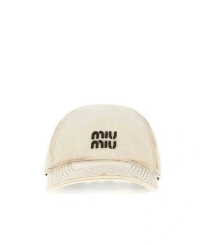 Miu Miu Logo-patch Distressed Baseball Cap In White