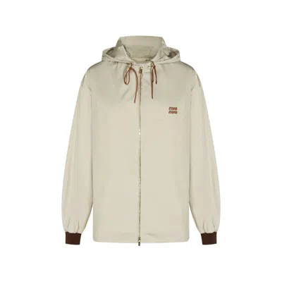 Miu Miu Logo-patch Hooded Jacket In White