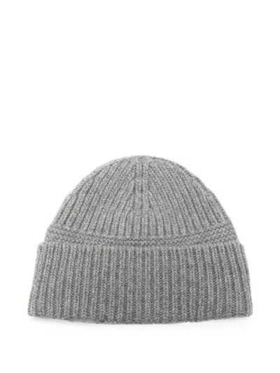 Miu Miu Logo-patch Ribbed-knit Wool Beanie In Grey