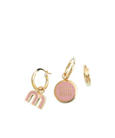Miu Miu Logo-pendant Hoop Set Of Three Earrings In Multi