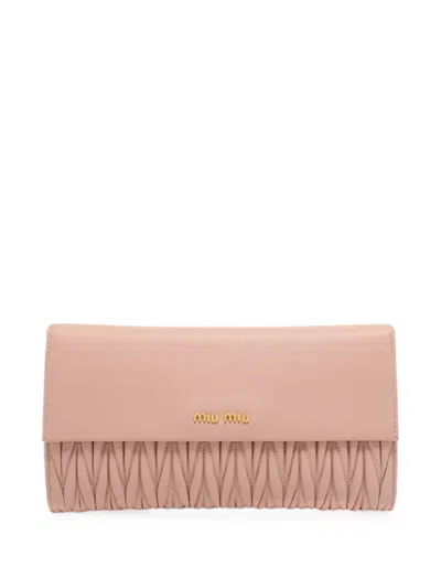 Pre-owned Miu Miu Logo-plaque Continental Wallet In Pink