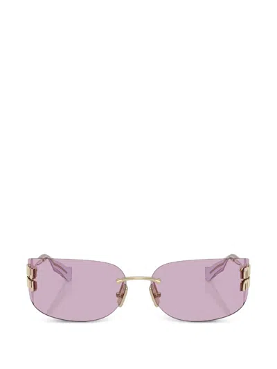 Miu Miu Logo-plaque Geometric-frame Sunglasses In Gold