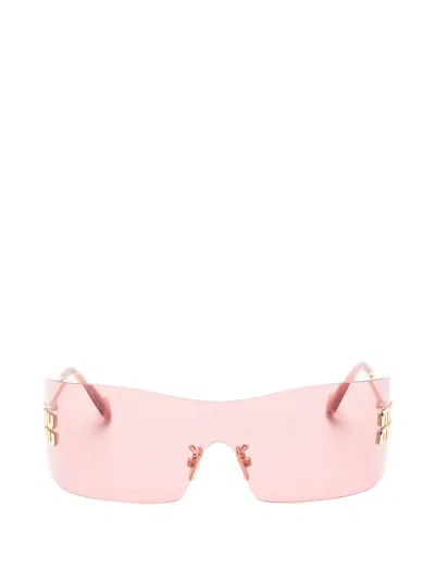 Miu Miu Logo-plaque Geometric-frame Sunglasses In Pink