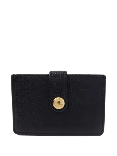 Pre-owned Miu Miu Logo-plaque Leather Card Holder In Black