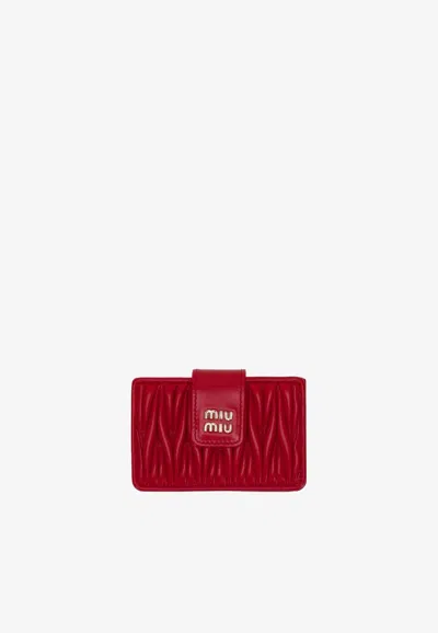 Miu Miu Logo-plaque Leather Cardholder In Red