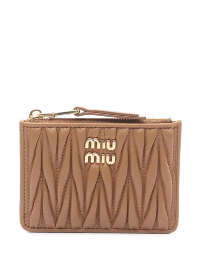 Pre-owned Miu Miu Logo-plaque Matelassé Card Case In Neutrals