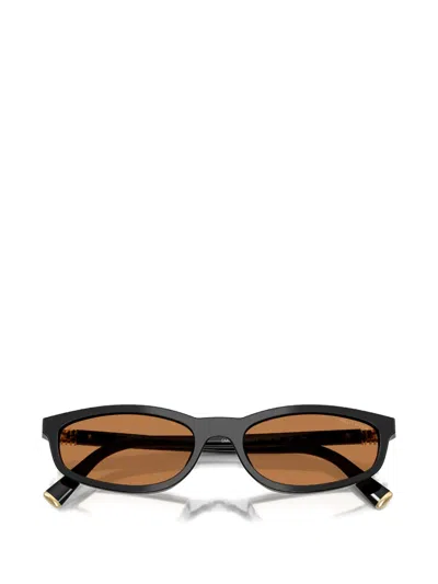 Miu Miu Logo-plaque Oval-frame Sunglasses In Black
