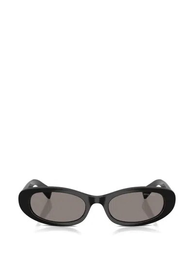 Miu Miu Logo-plaque Oval-frame Sunglasses In Black