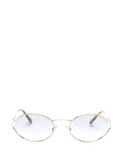 Miu Miu Logo-plaque Oval-frame Sunglasses In Blue
