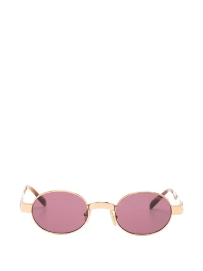 Miu Miu Logo-plaque Oval-frame Sunglasses In Gold
