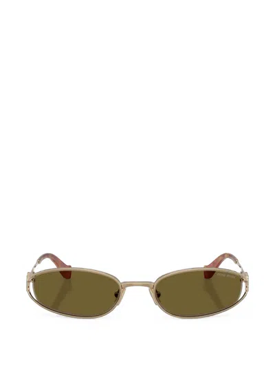 Miu Miu Logo-plaque Oval-frame Sunglasses In Gold