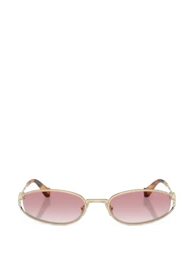 Miu Miu Logo-plaque Oval-frame Sunglasses In Gold