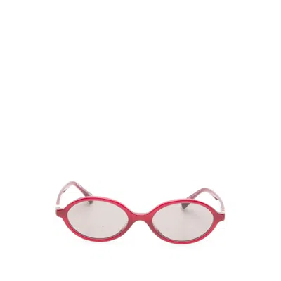 Miu Miu Logo-plaque Oval-frame Sunglasses In Red