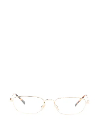 Miu Miu Logo-plaque Rectangle-frame Glasses In Gold