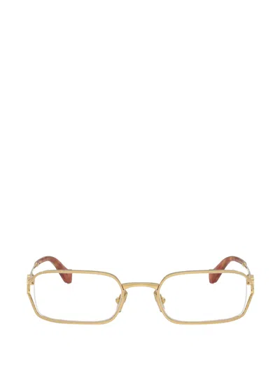 Miu Miu Logo-plaque Rectangle-frame Glasses In Gold