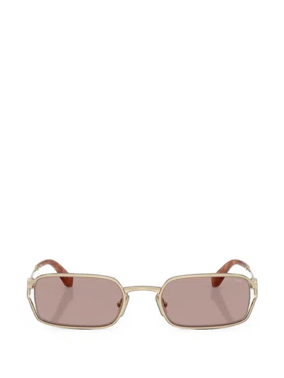 Miu Miu Logo-plaque Rectangle-frame Sunglasses In Gold