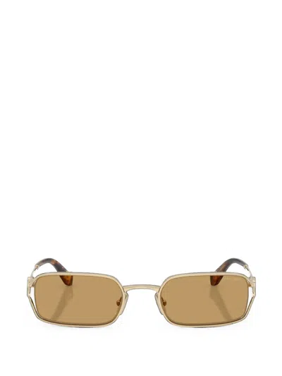 Miu Miu Logo-plaque Rectangle-frame Sunglasses In Gold