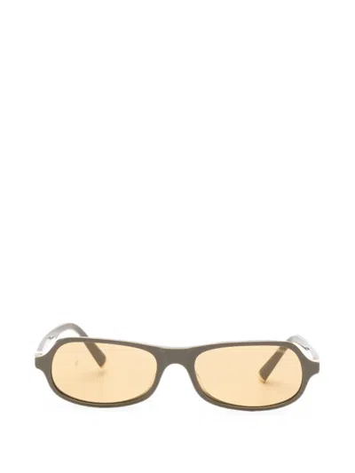 Miu Miu Logo-plaque Rectangle-frame Sunglasses In Green